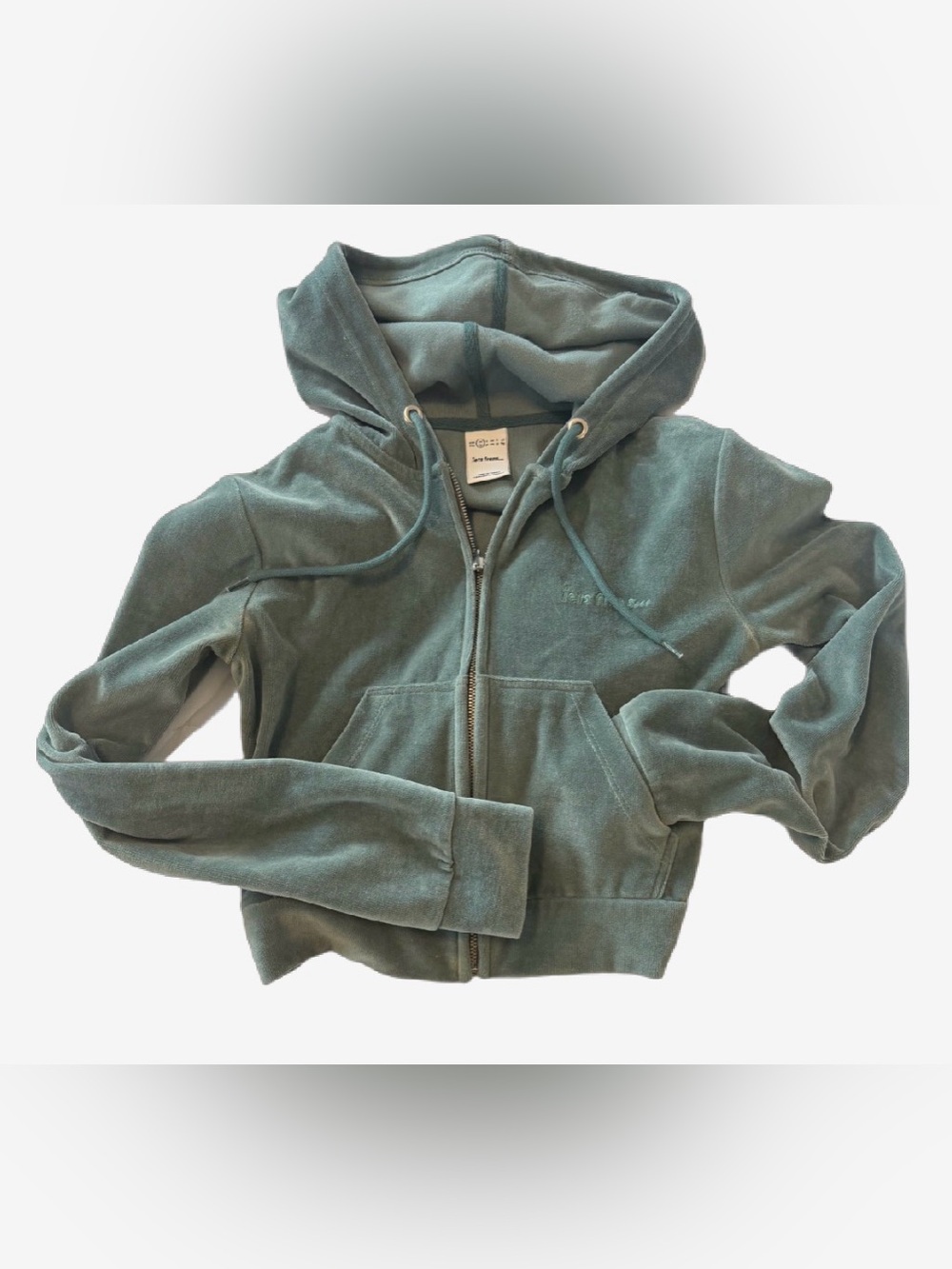 Cropped Plush Zip-Up Hoodie - Green